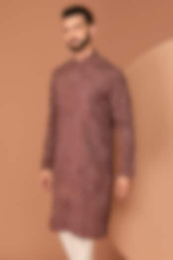 Dark Rust Silk Floral Embroidered Kurta by Kasbah Clothing