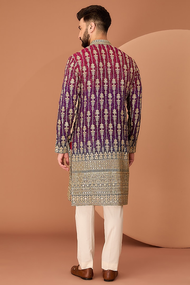 Maroon & Purple Ombre Georgette Gota Embroidered Kurta by Kasbah Clothing at Pernia's Pop Up Shop