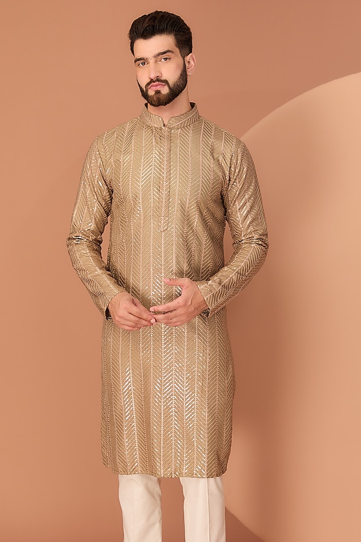 Copper Brown Silk Sequins Work Kurta by Kasbah Clothing at Pernia's Pop Up Shop