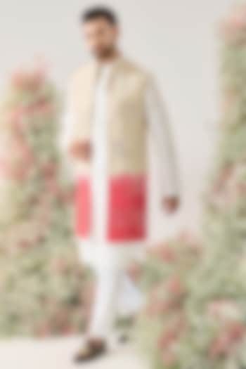 Cream-Pink Ombre Silk Mirror Work Long Jacket by Kasbah Clothing at Pernia's Pop Up Shop