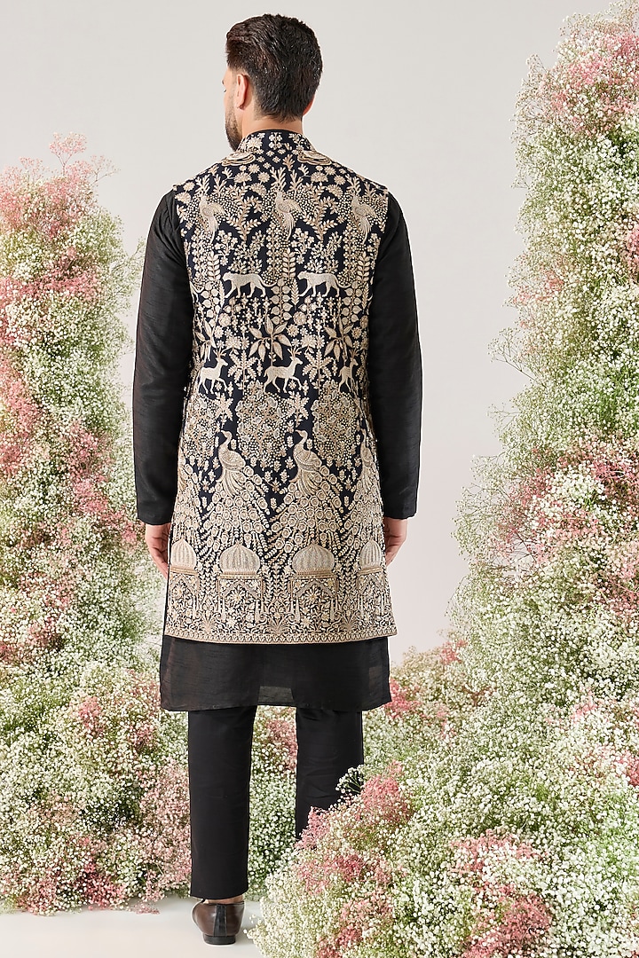 Blue Georgette Sequins Long Jacket by Kasbah Clothing at Pernia's Pop Up Shop