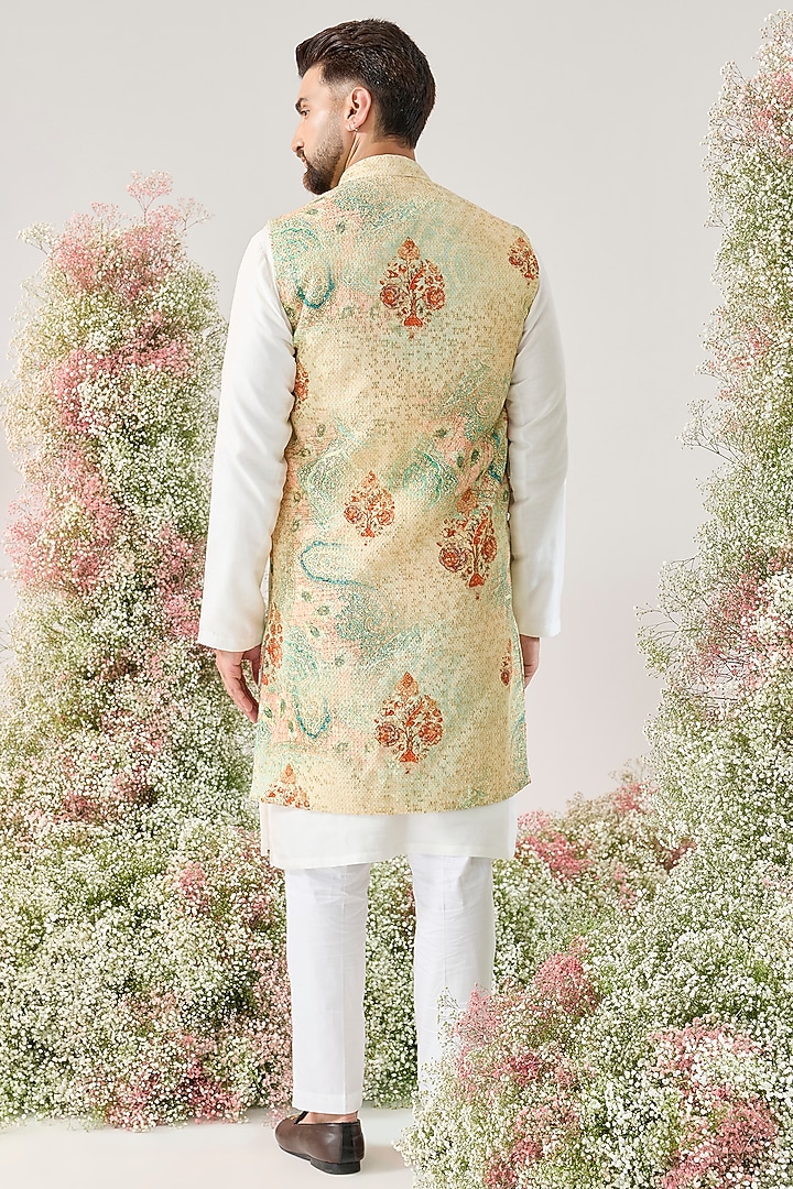 Multi-Colored Georgette Kalamkari Embroidered Long Jacket by Kasbah Clothing at Pernia's Pop Up Shop