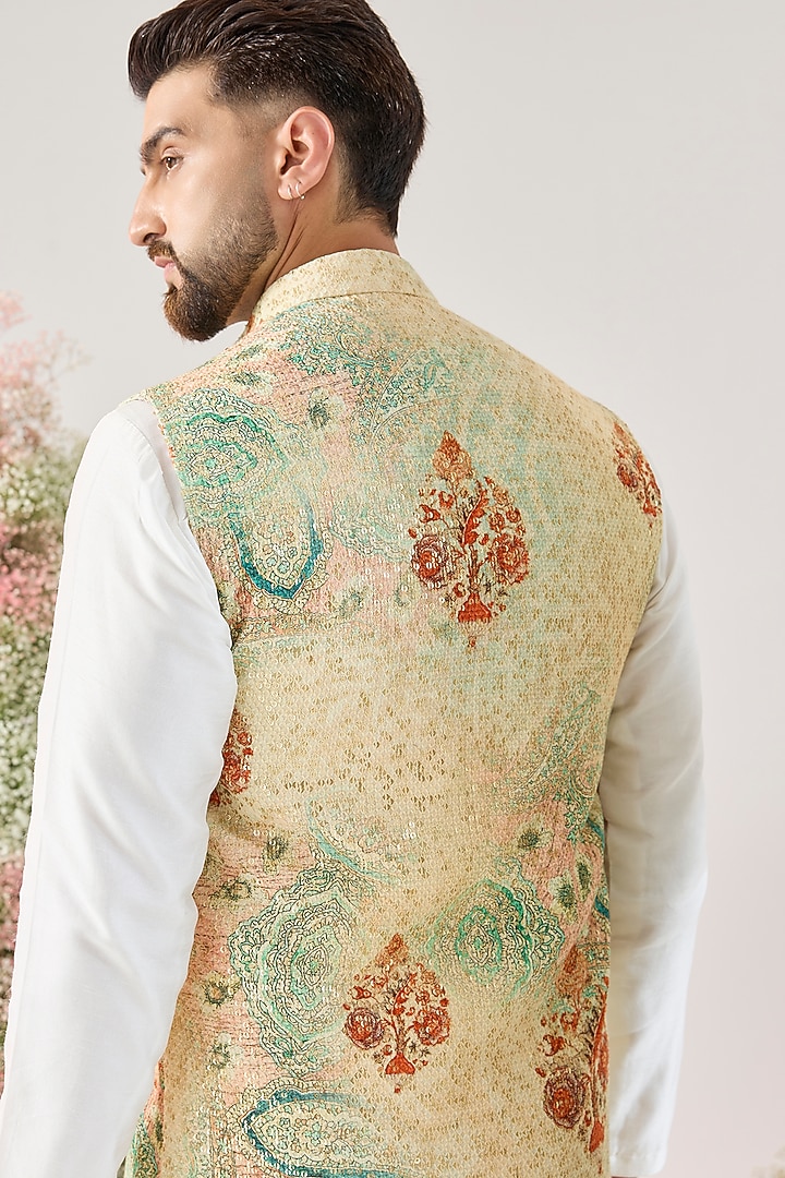 Multi-Colored Georgette Kalamkari Embroidered Long Jacket by Kasbah Clothing at Pernia's Pop Up Shop