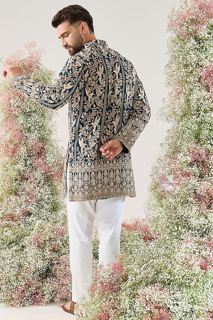 Teal Georgette Chikankari Short Kurta by Kasbah Clothing at Pernia's Pop Up Shop