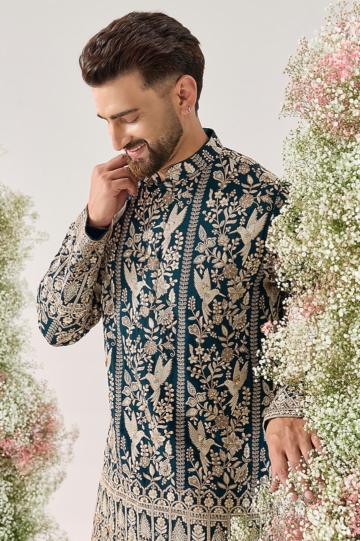 Teal Georgette Chikankari Short Kurta by Kasbah Clothing at Pernia's Pop Up Shop