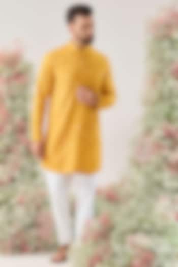 Mustard Yellow Silk Mirror Work Short Kurta by Kasbah Clothing at Pernia's Pop Up Shop
