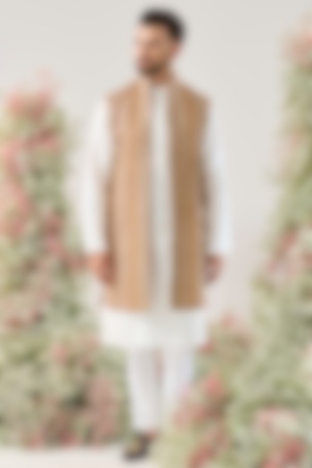 Orange Georgette Zari Work Long Jacket by Kasbah Clothing