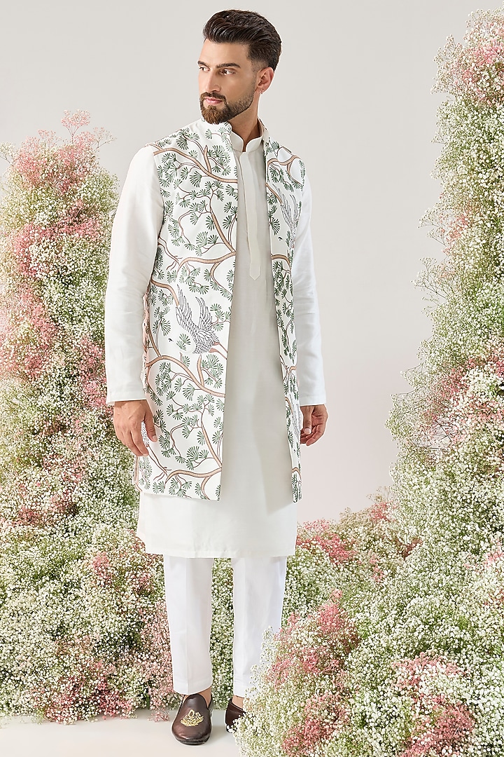 White Silk Long Open Jacket by Kasbah Clothing at Pernia's Pop Up Shop