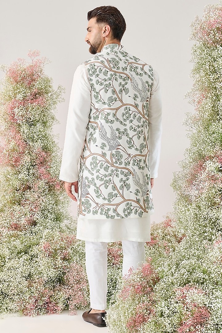 White Silk Long Open Jacket by Kasbah Clothing at Pernia's Pop Up Shop