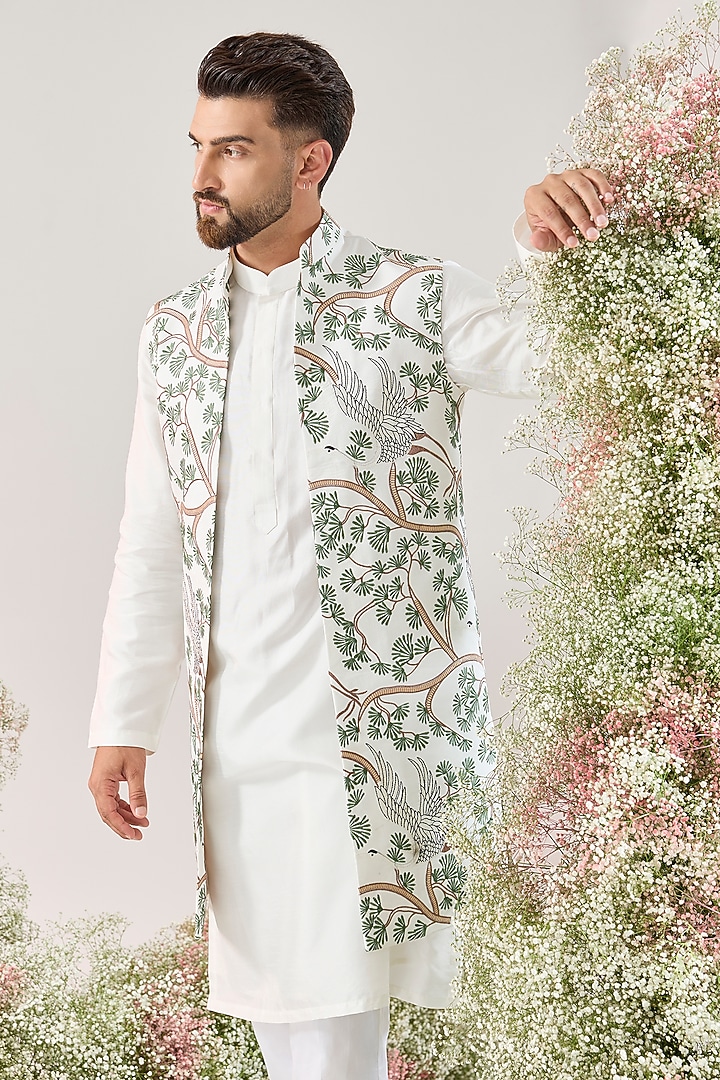 White Silk Long Open Jacket by Kasbah Clothing at Pernia's Pop Up Shop