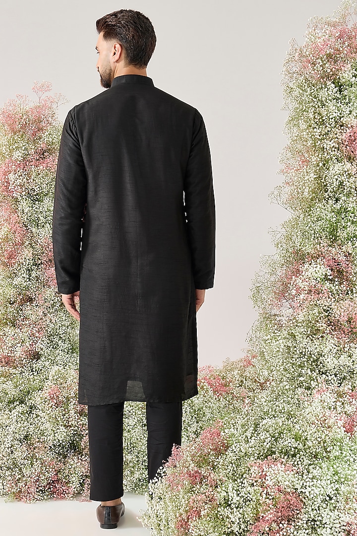 Black Dupion Silk Kurta Set by Kasbah Clothing at Pernia's Pop Up Shop