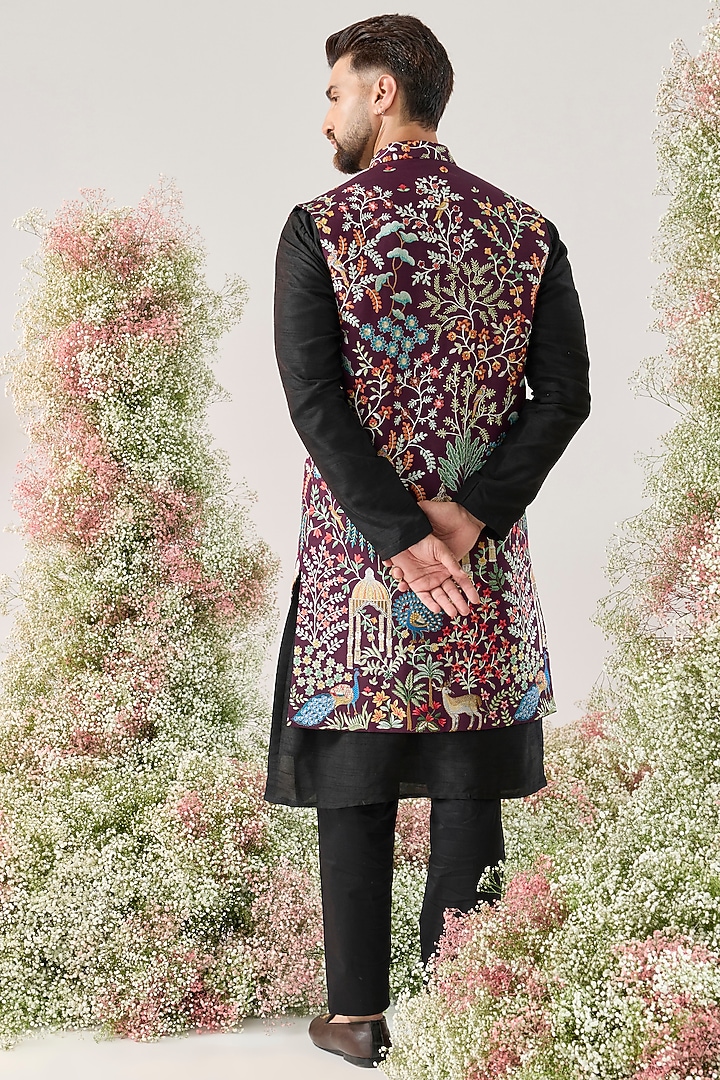 Wine Silk Long Open Jacket by Kasbah Clothing at Pernia's Pop Up Shop
