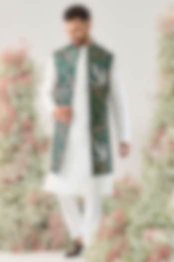 Teal Silk Long Open Jacket by Kasbah Clothing at Pernia's Pop Up Shop