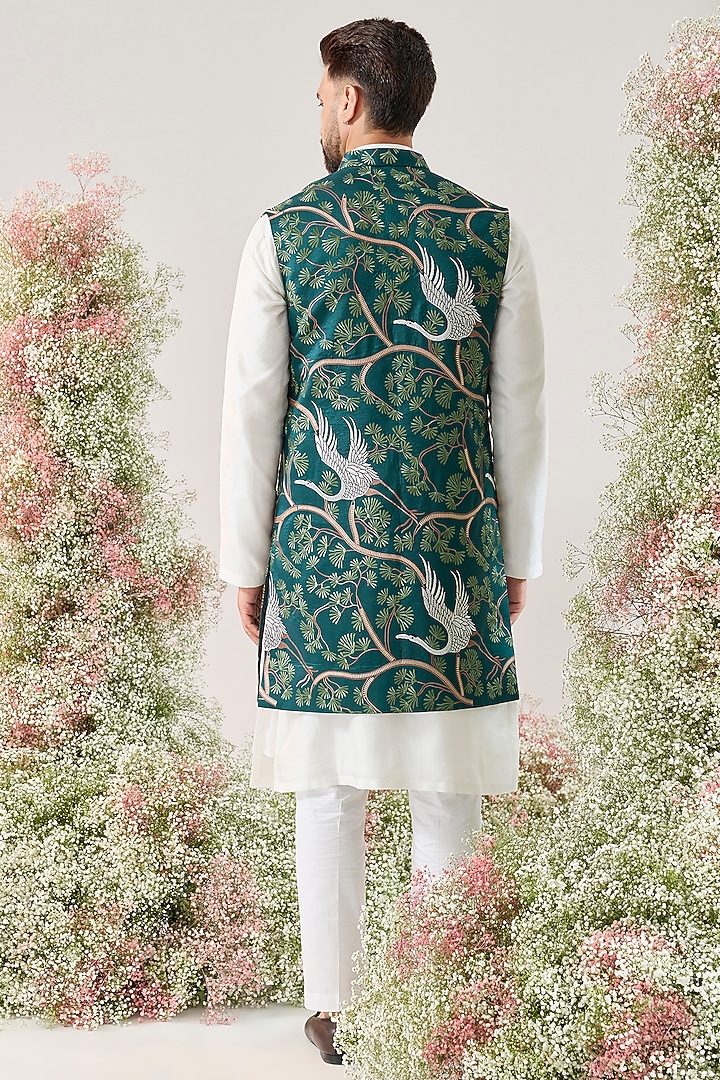 Teal Silk Long Open Jacket by Kasbah Clothing at Pernia's Pop Up Shop