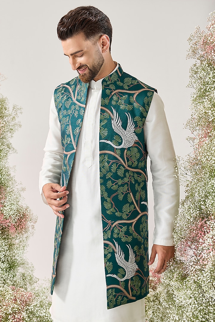 Teal Silk Long Open Jacket by Kasbah Clothing at Pernia's Pop Up Shop