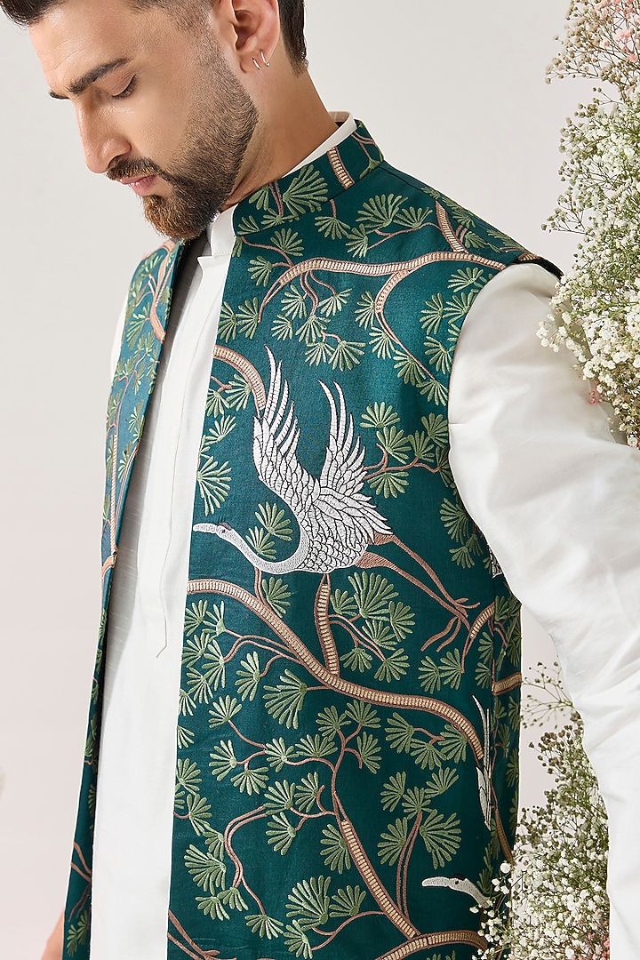 Teal Silk Long Open Jacket by Kasbah Clothing at Pernia's Pop Up Shop