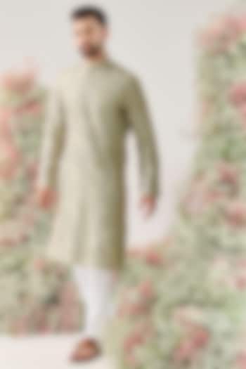 Mint-Silver Silk Threadwork Kurta by Kasbah Clothing at Pernia's Pop Up Shop