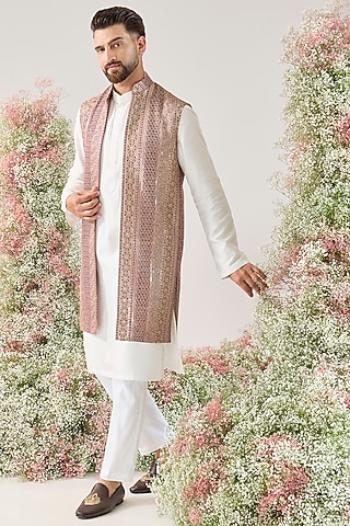 Multi-Colored Georgette Threadwork Long Open Jacket by Kasbah Clothing