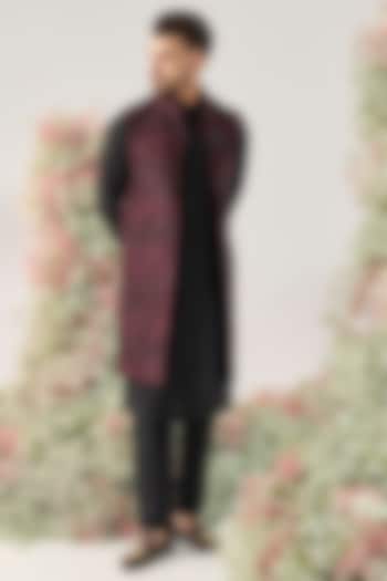 Wine Silk Cutdana Embroidered Long Open Jacket by Kasbah Clothing at Pernia's Pop Up Shop