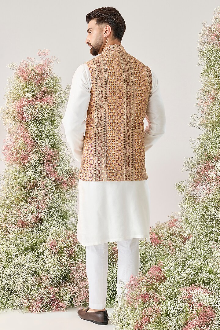 Yellow Georgette Embellished Nehru Jacket by Kasbah Clothing at Pernia's Pop Up Shop