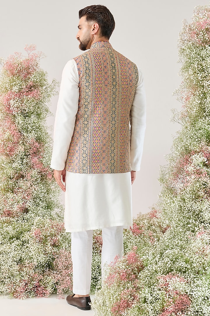 Multi-Colored Georgette Embellished Nehru Jacket by Kasbah Clothing at Pernia's Pop Up Shop