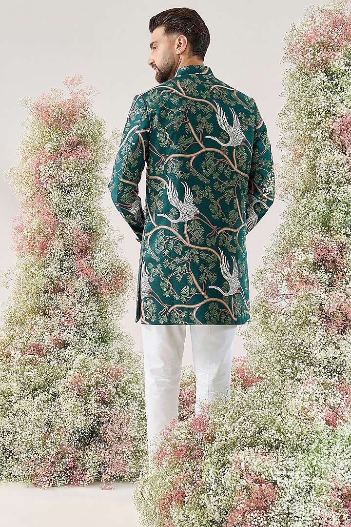 Teal Green Silk Short Wedding Indowestern by Kasbah Clothing at Pernia's Pop Up Shop