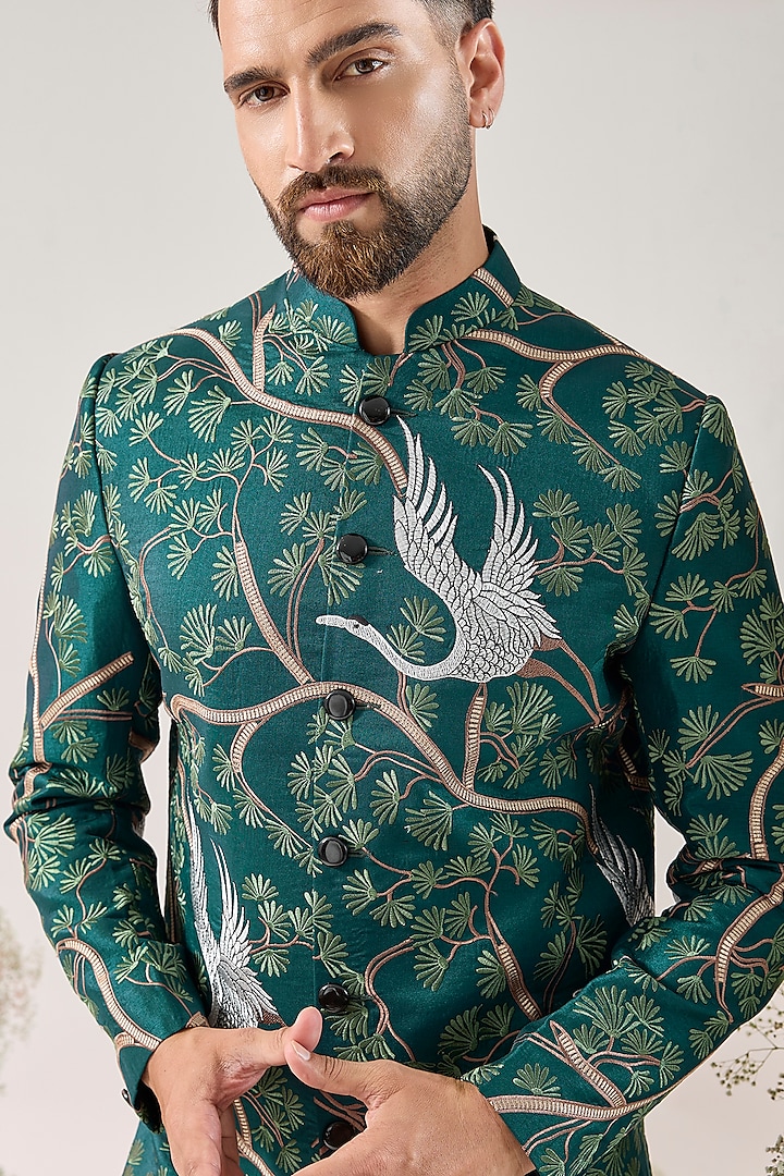 Teal Green Silk Short Wedding Indowestern by Kasbah Clothing at Pernia's Pop Up Shop
