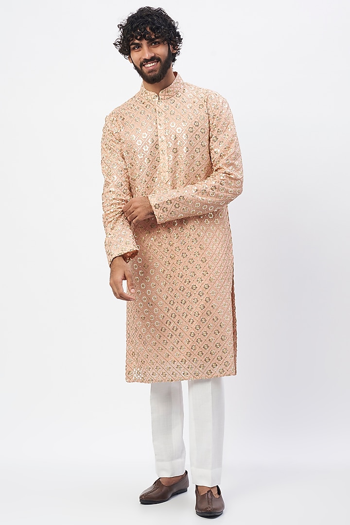Blush Pink Georgette Kurta by Kasbah Clothing at Pernia's Pop Up Shop