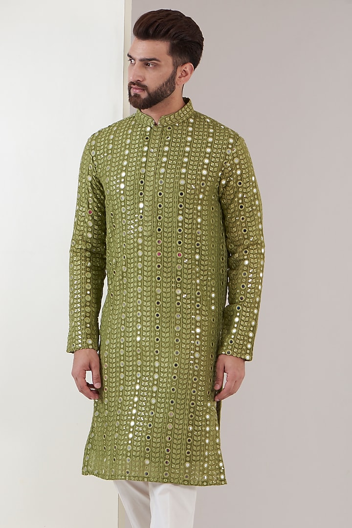 Mehendi Green Georgette Embroidered Kurta Set by Kasbah Clothing at Pernia's Pop Up Shop