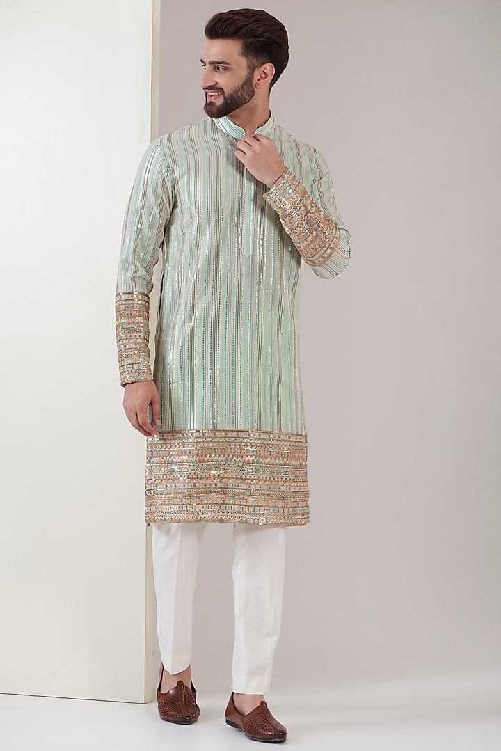 Blue Georgette Embroidered Kurta Set by Kasbah Clothing at Pernia's Pop Up Shop
