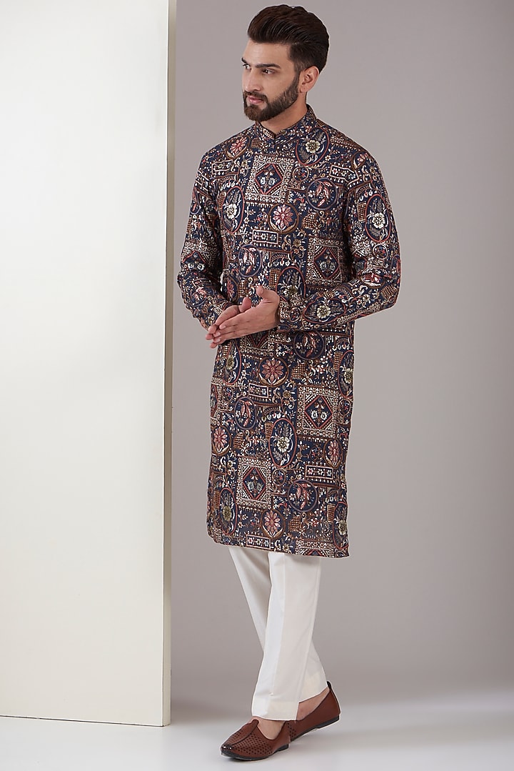 Navy Blue Georgette Embroidered Kurta Set by Kasbah Clothing at Pernia's Pop Up Shop