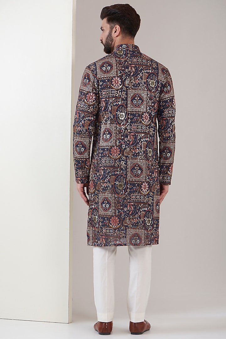 Navy Blue Georgette Embroidered Kurta Set by Kasbah Clothing at Pernia's Pop Up Shop