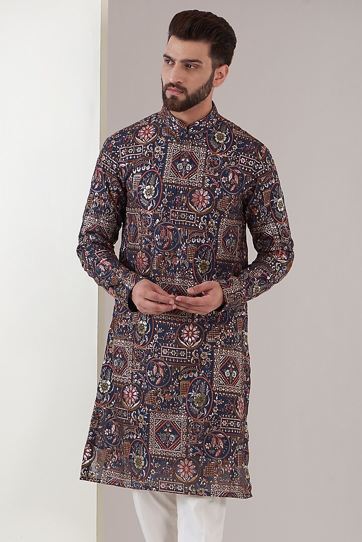 Navy Blue Georgette Embroidered Kurta Set by Kasbah Clothing at Pernia's Pop Up Shop