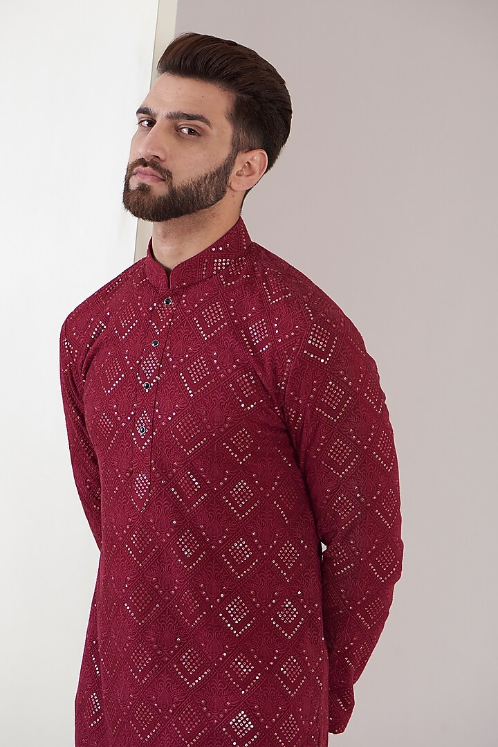 Maroon Georgette Chikankari Kurta Set
by Kasbah Clothing at Pernia's Pop Up Shop