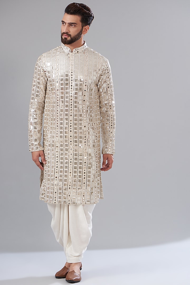 White Georgette Embroidered Kurta Set by Kasbah Clothing at Pernia's Pop Up Shop