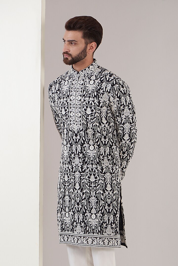 Black Georgette Embroidered Kurta Set by Kasbah Clothing at Pernia's Pop Up Shop