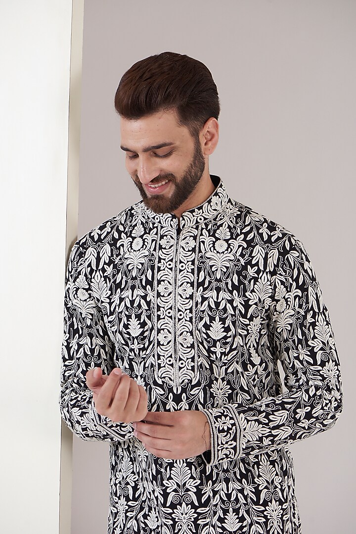 Black Georgette Embroidered Kurta Set by Kasbah Clothing at Pernia's Pop Up Shop