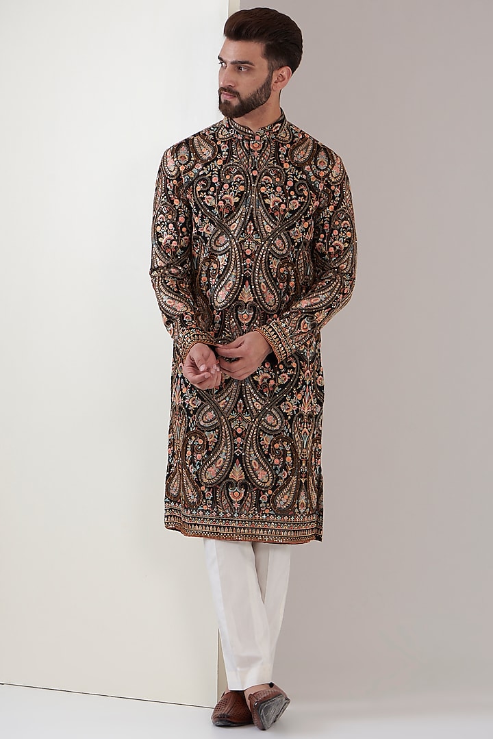 Black Georgette Embroidered Kurta Set by Kasbah Clothing at Pernia's Pop Up Shop