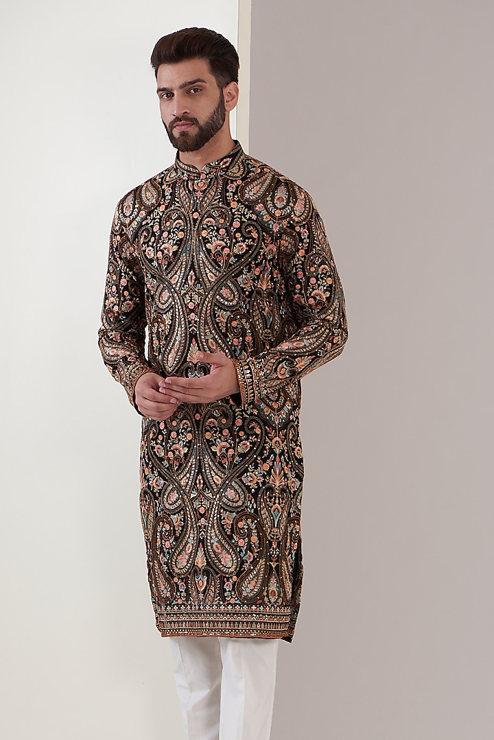 Black Georgette Embroidered Kurta Set by Kasbah Clothing at Pernia's Pop Up Shop