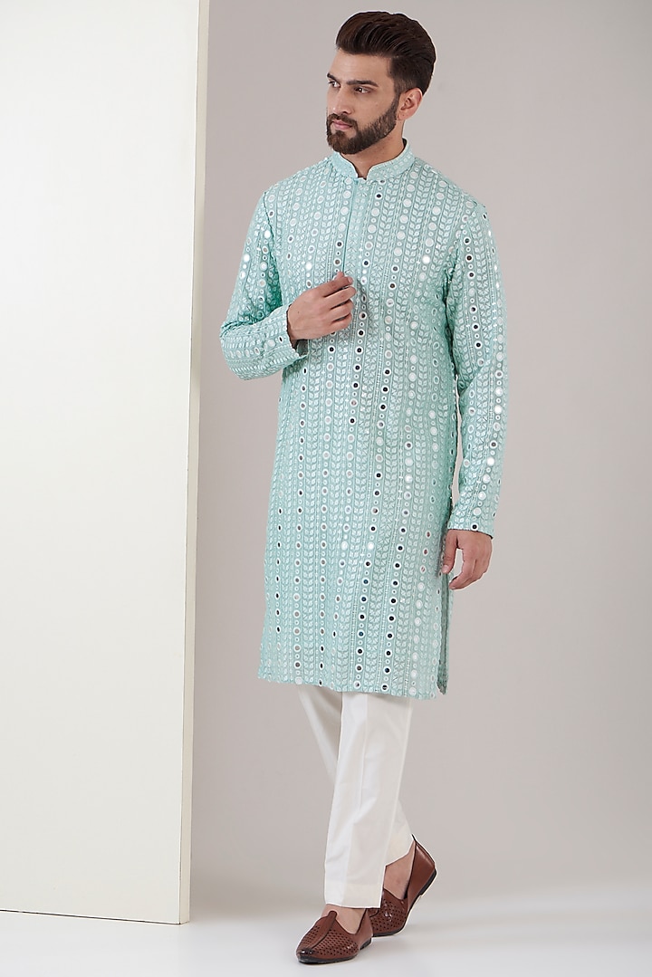 Ice Blue Georgette Embroidered Kurta Set by Kasbah Clothing at Pernia's Pop Up Shop