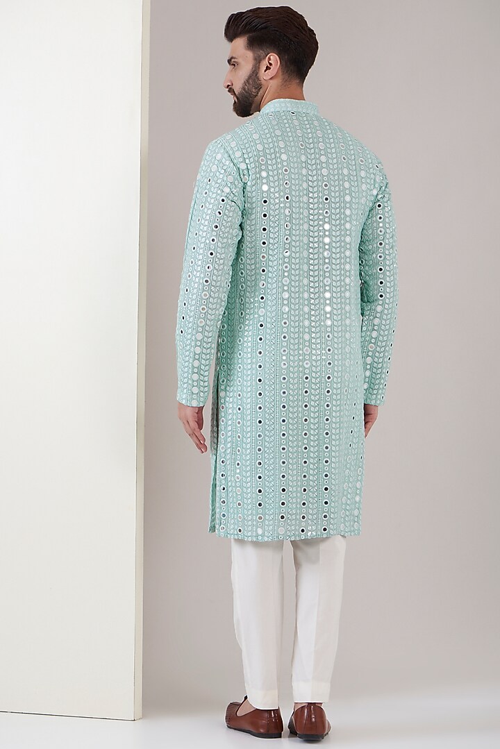 Ice Blue Georgette Embroidered Kurta Set by Kasbah Clothing at Pernia's Pop Up Shop
