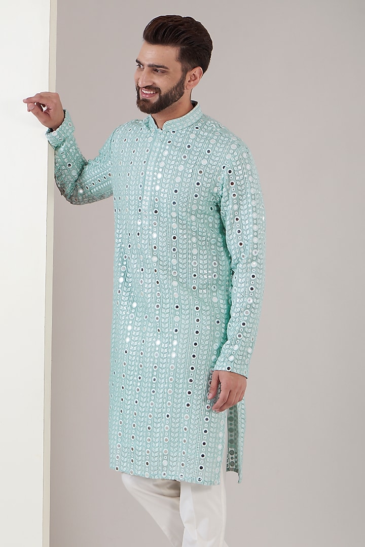 Ice Blue Georgette Embroidered Kurta Set by Kasbah Clothing at Pernia's Pop Up Shop