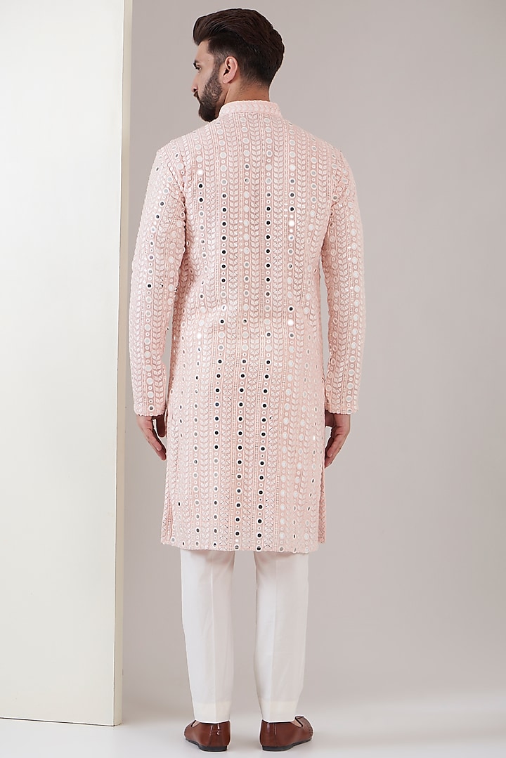 Powder Pink Georgette Embroidered Kurta Set by Kasbah Clothing at Pernia's Pop Up Shop