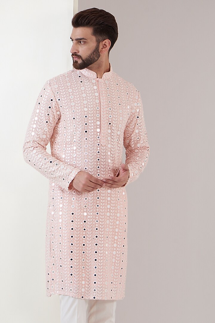 Powder Pink Georgette Embroidered Kurta Set by Kasbah Clothing at Pernia's Pop Up Shop