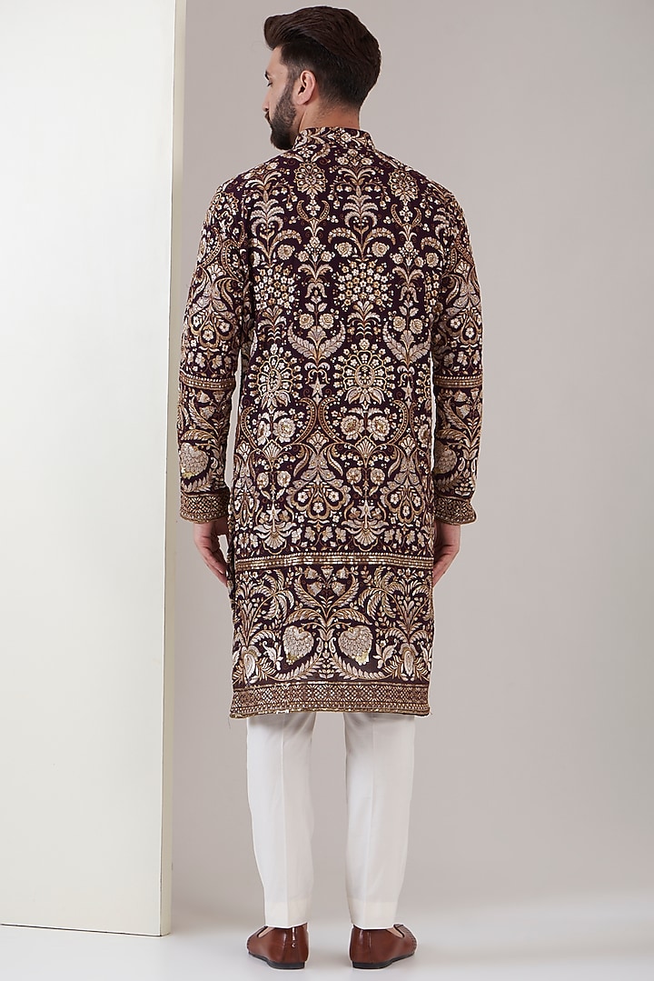 Wine Georgette Embroidered Kurta Set by Kasbah Clothing at Pernia's Pop Up Shop