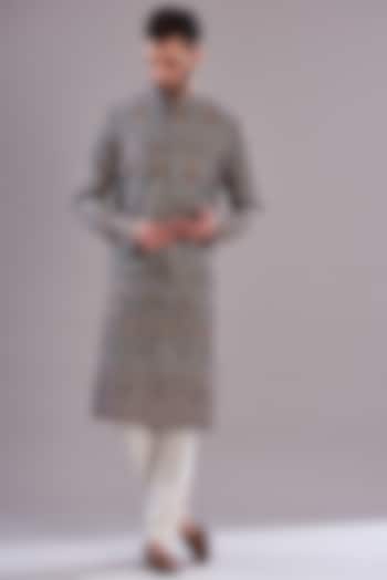 Navy Blue Georgette Embroidered Kurta Set by Kasbah Clothing at Pernia's Pop Up Shop