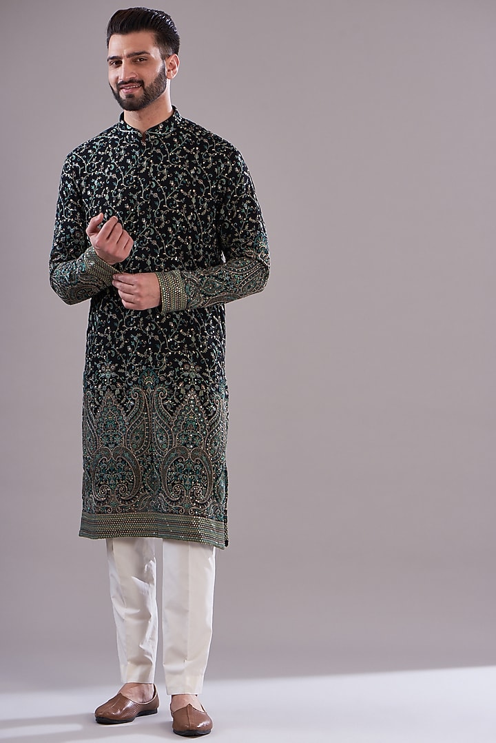 Black Georgette Embroidered Kurta Set by Kasbah Clothing at Pernia's Pop Up Shop