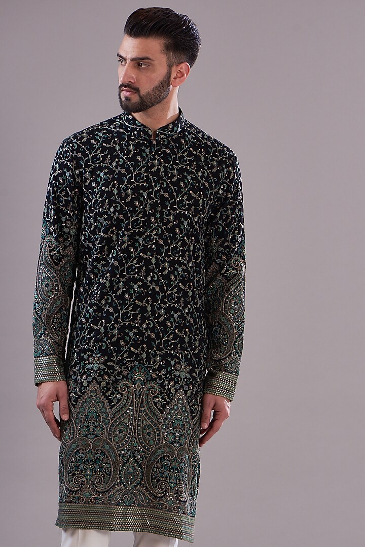 Black Georgette Embroidered Kurta Set by Kasbah Clothing at Pernia's Pop Up Shop