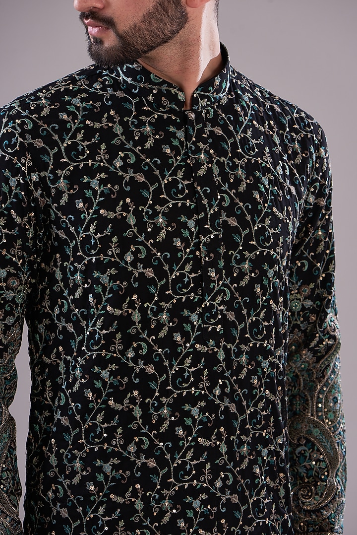 Black Georgette Embroidered Kurta Set by Kasbah Clothing at Pernia's Pop Up Shop