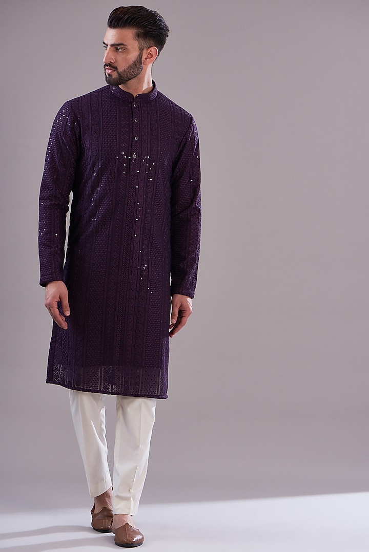Purple Georgette Chikankari Kurta Set by Kasbah Clothing at Pernia's Pop Up Shop